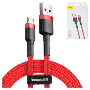USB кабель Baseus Cafule, USB тип A, micro USB тип B, 100 см, 2,4 А, красный, двухсторонний micro USB тип B, в нейлоновой оплетке, #CAMKLF B09