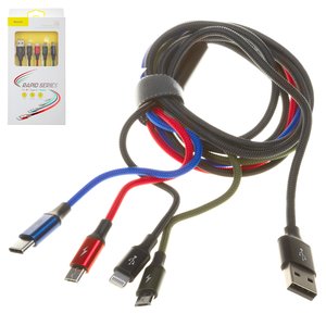 USB кабель Baseus Rapid Series, USB тип C, USB тип A, micro USB тип B, Lightning, 120 см, 3,5 А, черный, передача данных только на Lightning, в нейлоновой оплетке, 4 в 1, #CA1T4 C01