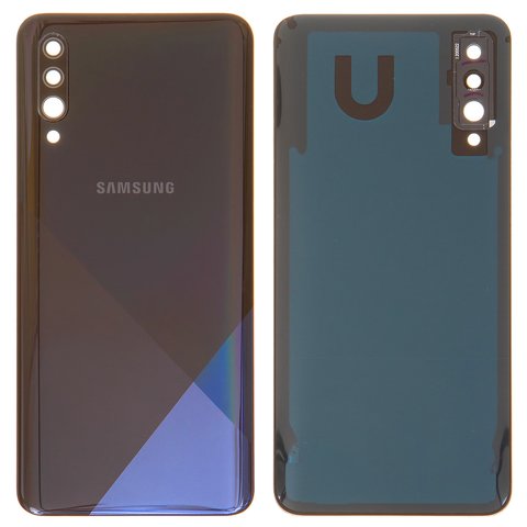 Задня панель корпуса для Samsung A307F DS Galaxy A30s, чорна, із склом камери, prism crush black