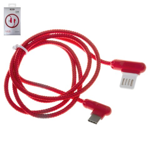 USB Cable XO NB28, USB type A, USB type C, 100 cm, 2.4 A, red, Γ shaped, nylon braided 