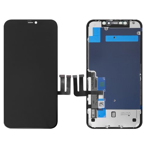 Дисплей для iPhone 11, черный, с рамкой, AAA, Tianma, с пластиками камеры и датчика приближения, TFT 