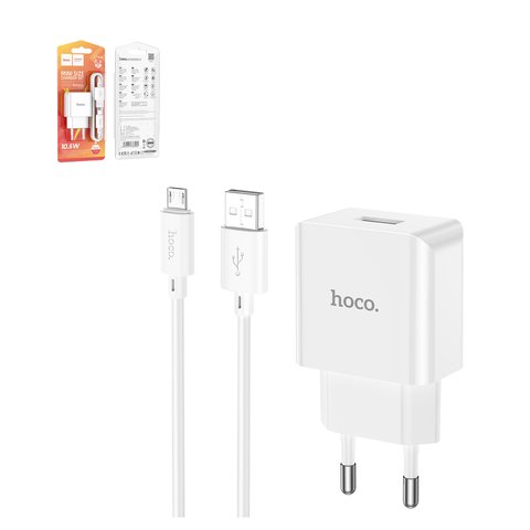 Сетевое зарядное устройство Hoco C106A, 10,5 Вт, белый, с micro USB кабелем тип В, 1 порт, #6931474783905