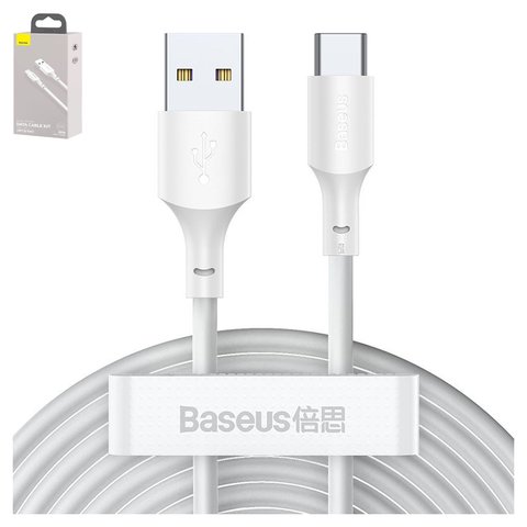 USB Cable Baseus Simple Wisdom Kit, USB type A, USB type C, 150 cm, 40 W, 5 A, white, 2 pcs  #TZCATZJ 02