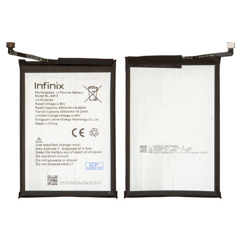 Battery BL 49FX compatible with Infinix Hot 8, Hot 8 Lite, Hot 9 Pro X655F , Smart 5, Li Polymer, 3.85 V, 5000 mAh, Original PRC  