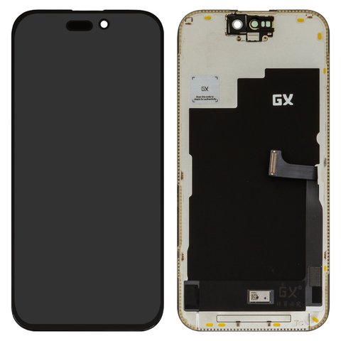 LCD compatible with iPhone 15 Pro, black, with frame, without IC, OLED , GX OEM hard 