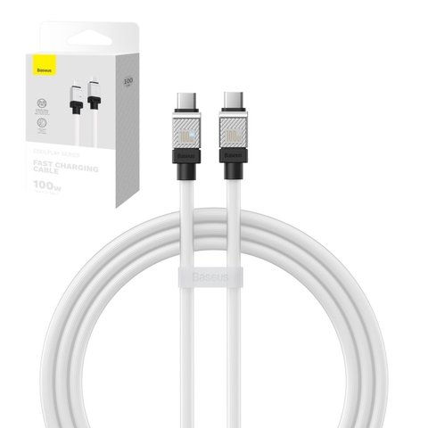 Cable USB Baseus Coolplay Series, 2xUSB tipo C, 100 cm, 100 W, blanco, de silicona, #CAKW000202
