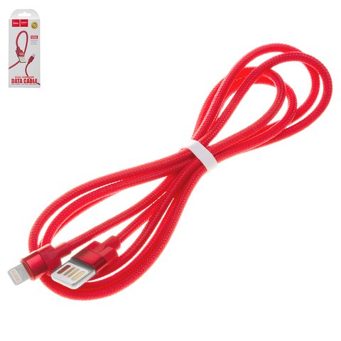 USB дата кабель Hoco U55, USB тип A, Lightning для Apple, 120 см, в нейлоновой оплетке, 2,4 А, красный