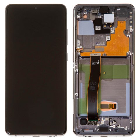 LCD compatible with Samsung G988 Galaxy S20 Ultra, gray, with front camera, with frame, Original, service pack, cosmic grey #GH82 22327B GH82 22271B