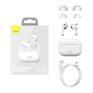 Headphone Baseus W3, wireless, vacuum, white, with charging case, with USB cable Type C  #NGW3 02