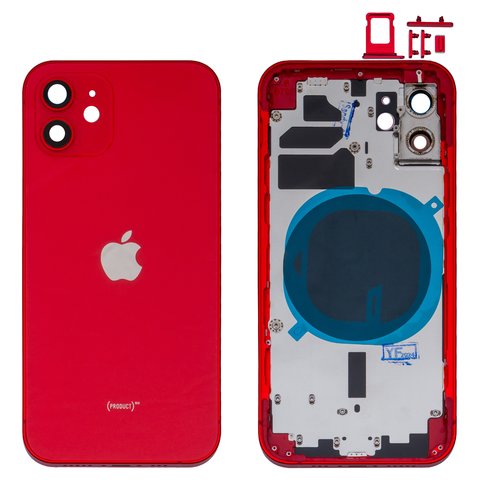 Housing compatible with iPhone 12, red, with SIM card holders, with side button, HC, red 