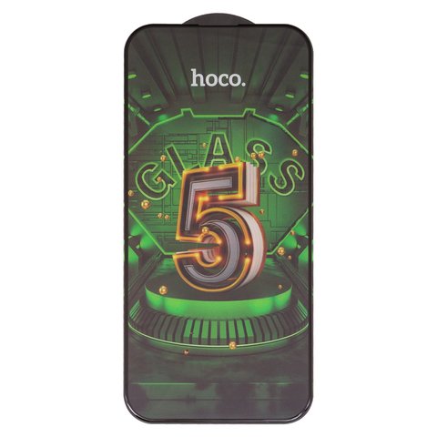 Tempered Glass Screen Protector Hoco G12 compatible with Apple iPhone 14 Pro Max, 5D Full Glue, without package, without wipes , black 