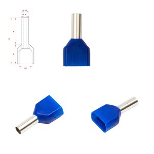 Наконечник TE2508, для 2х проводів, трубчастий, ізольований, синій, 10 шт., 2,5 мм², 8 мм