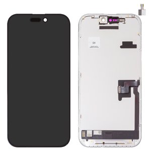 Дисплей для iPhone 16 Pro, черный, с рамкой, HC, без микросхемы, AMOLED , GX OEM soft, 120Hz