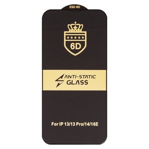 Захисне скло ESD 6D для Apple iPhone 13, iPhone 13 Pro, iPhone 14, iPhone 16e, сумісне з чохлом, Full Glue, Anti Static, без упаковки , чорний