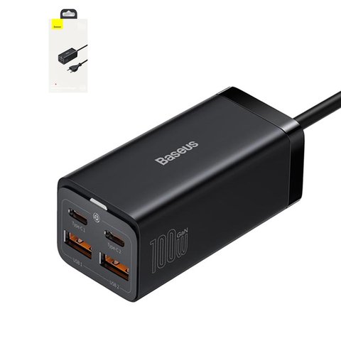 Сетевое зарядное устройство Baseus GaN3 Pro, Fast Charge, черное, USB тип C, USB тип A, c кабелем USB тип C к USB тип C, 100 Вт, 4 порта, #CCGP000101